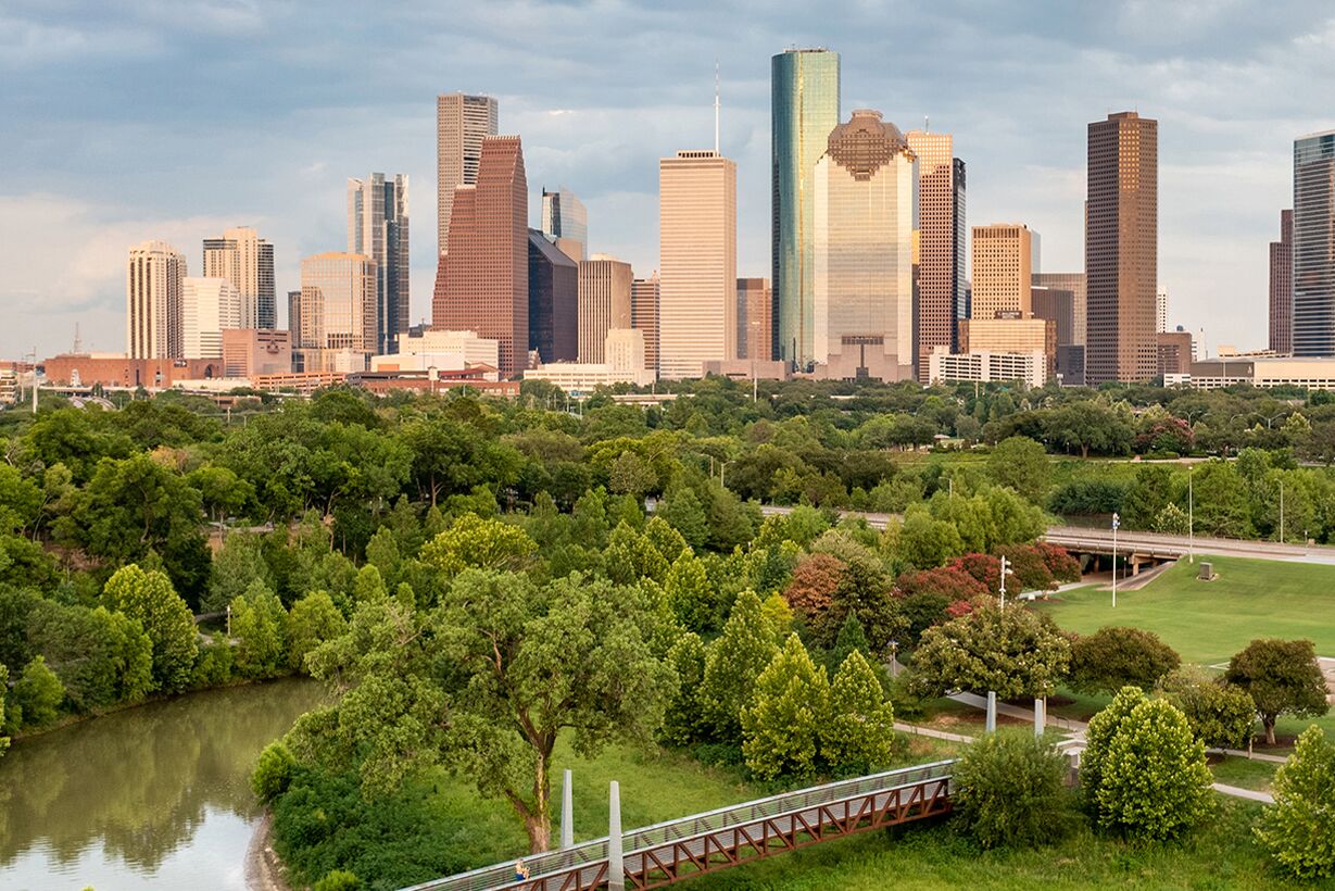 Der weite Blick über Huston - vom Fluss bis hin zur Skyline