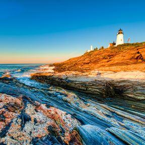 Sonnenaufgang am Pemaquid Point Lighthouse, Maine