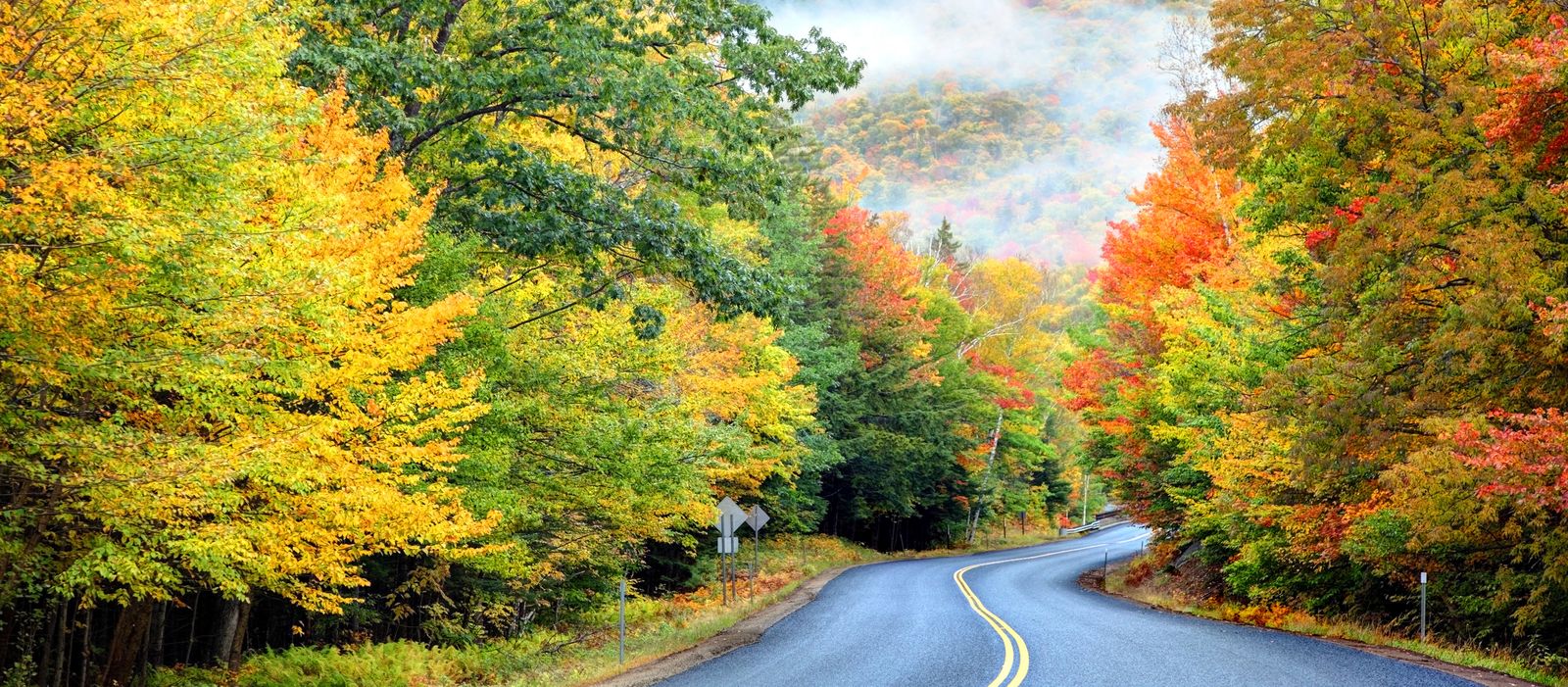 Herbstliche Farben zieren den Kancamagus Highway in den White Mountains, New Hampshire