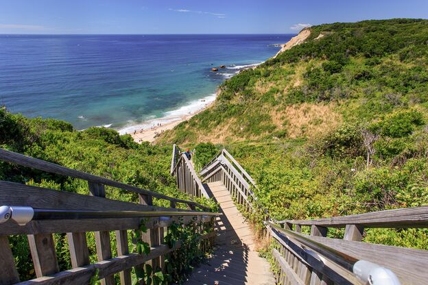 An den Mohegan Bluffs auf Block Island in New Shoreham