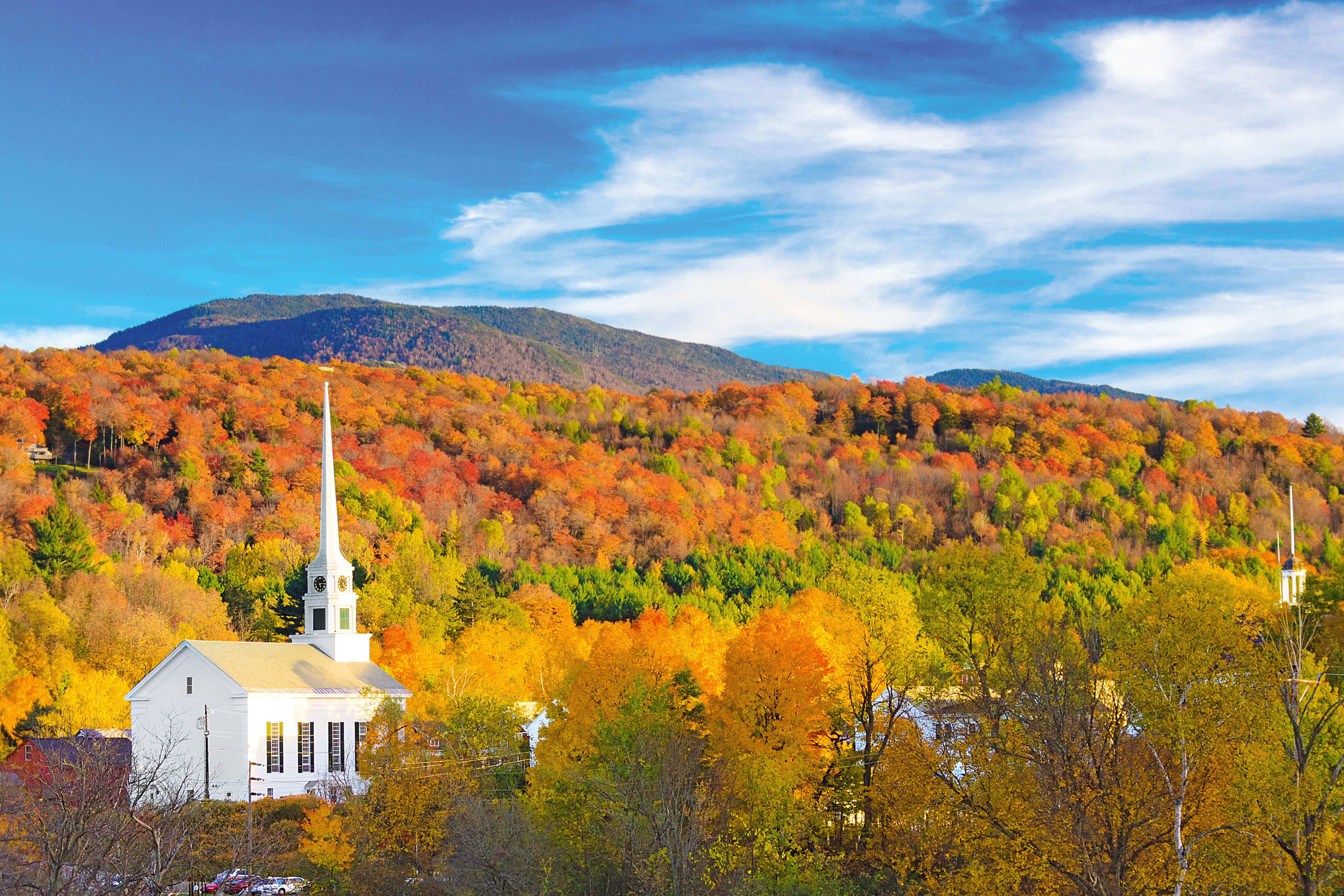 Die Stowe Community Church im Herbst