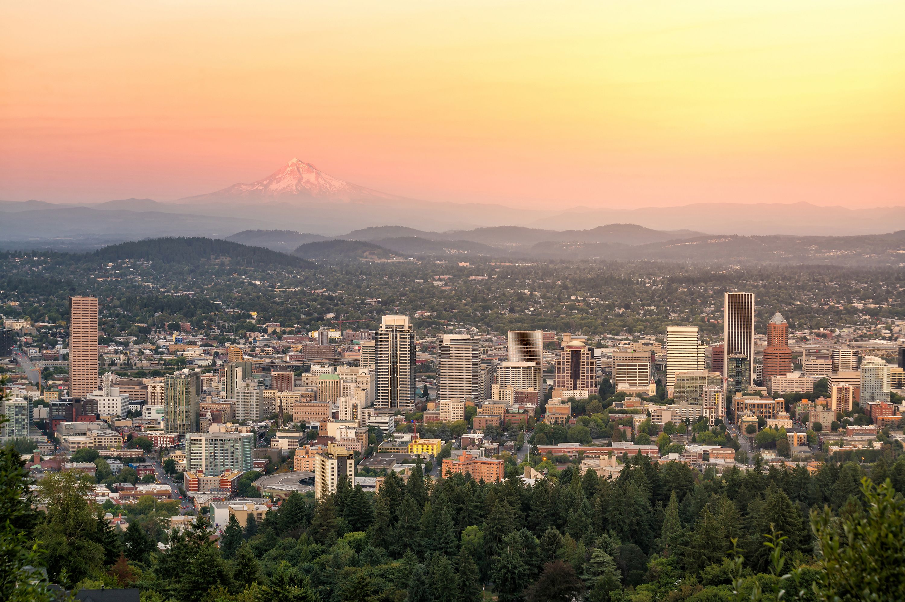 Sonnenuntergang Downtown Portland, Oregon