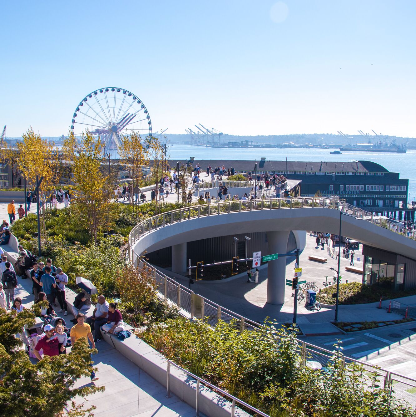 Aussicht auf das Seattle Great Wheel an der Waterfront
