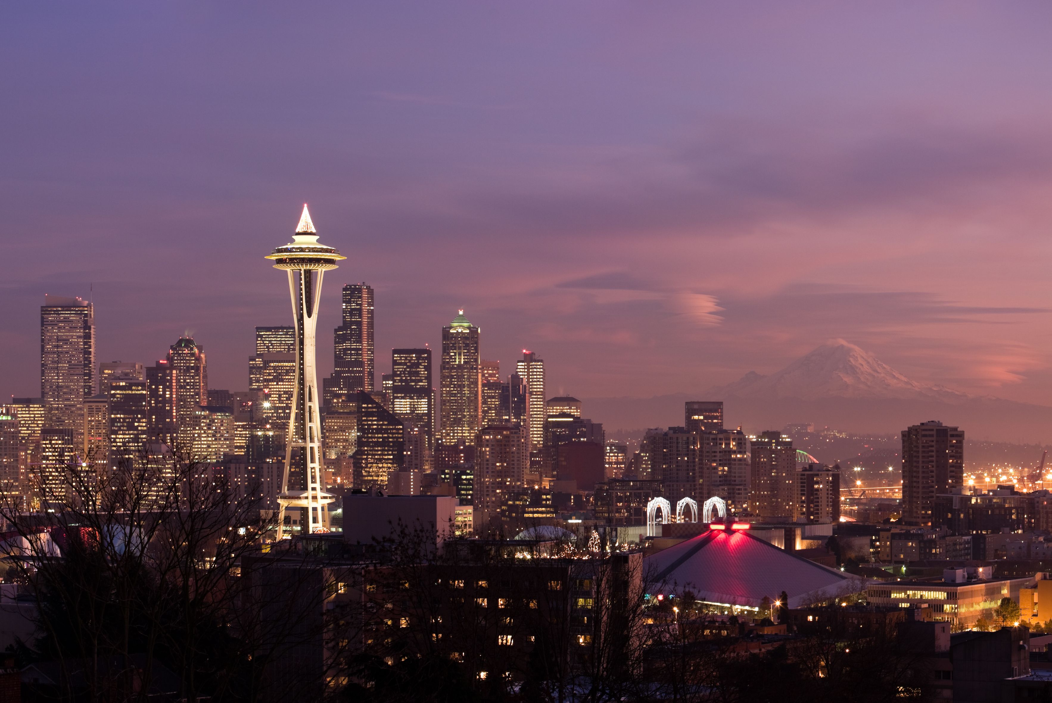 Die Skyline Seattles zur Weihnachtszeit