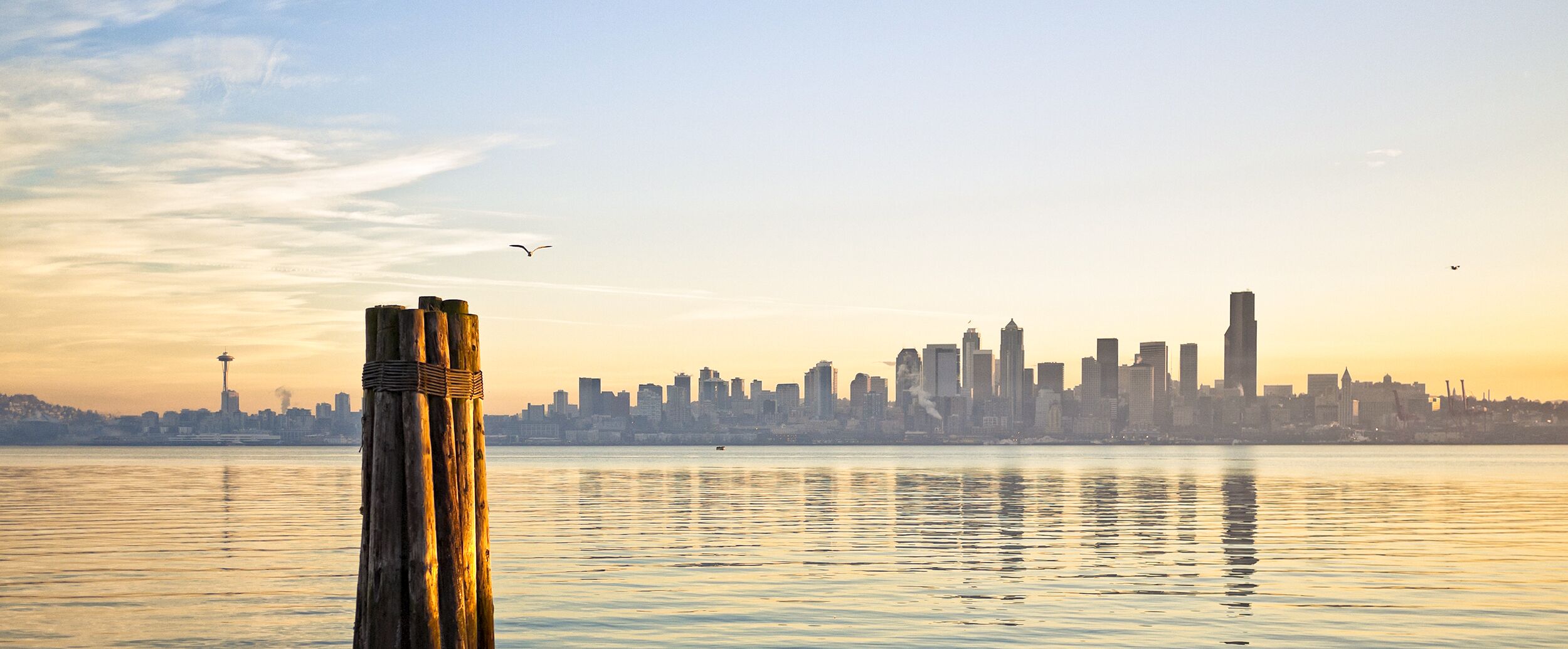 Wunderschöne Skyline von Seattle im Sonnenuntergang