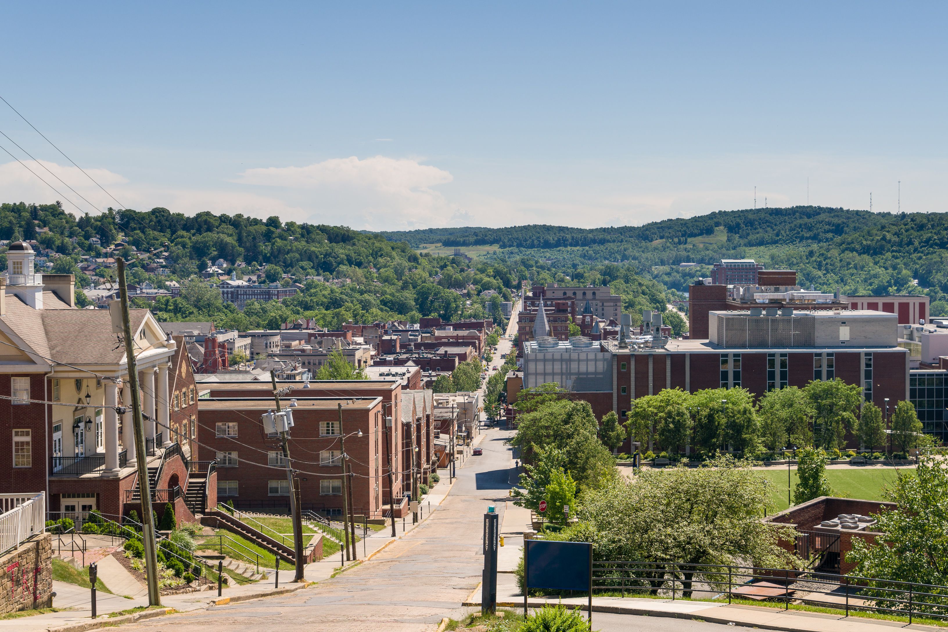 View of the downtown area of Morgantown WV and campus of West Virginia University