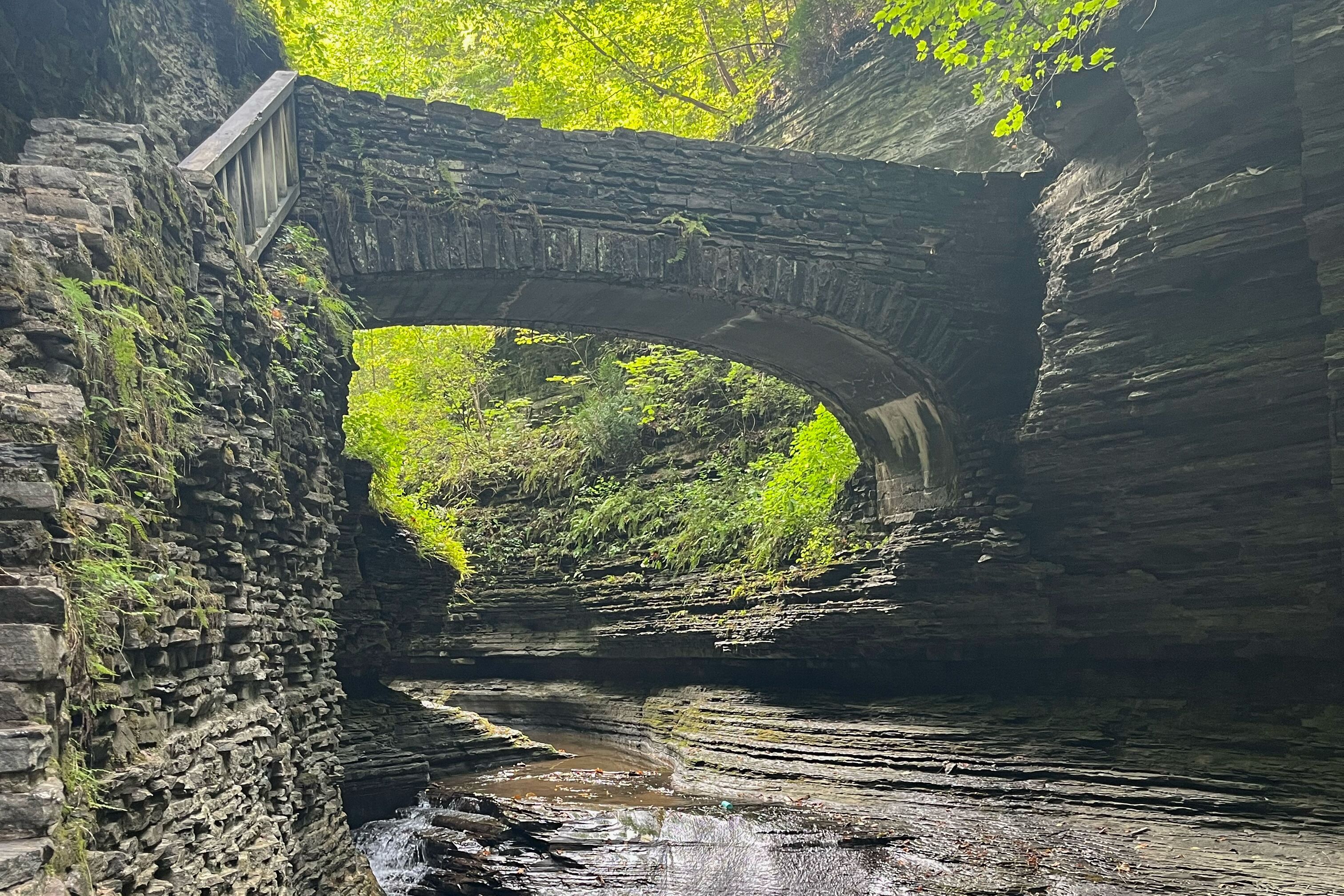 Rainbow Falls Brücke im Watkins Glen State Park Rainbow Falls Brücke im Watkins Glen State Park
