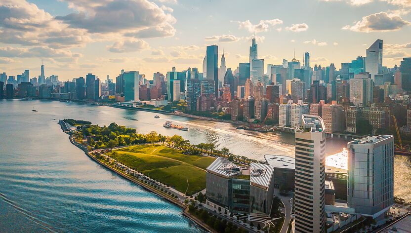 Luftbild von Roosevelt Island in Manhattan in New York Luftbild von Roosevelt Island in Manhattan in New York