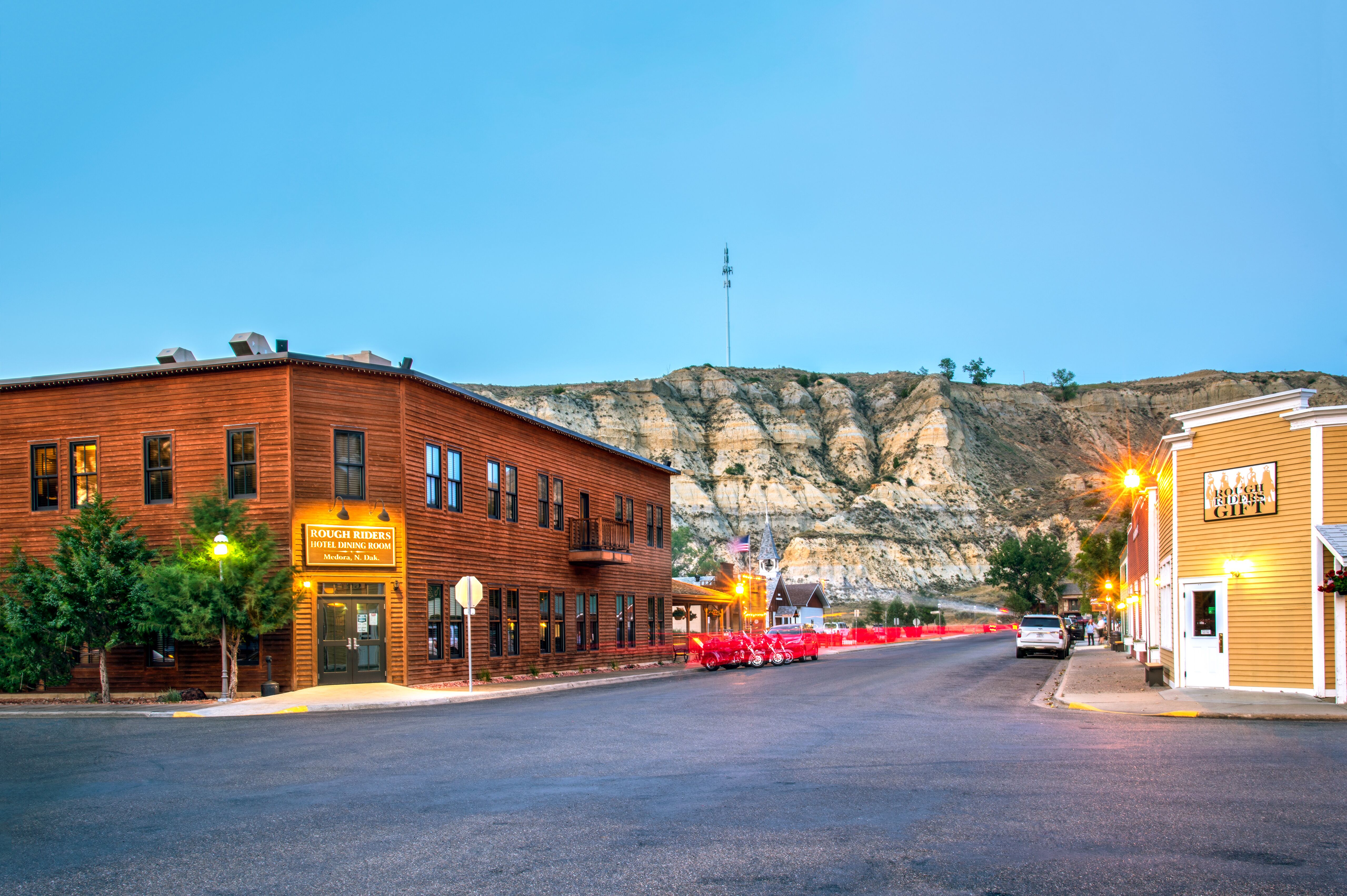 Die Innenstadt der kleinen Stadt Medora in North Dakota