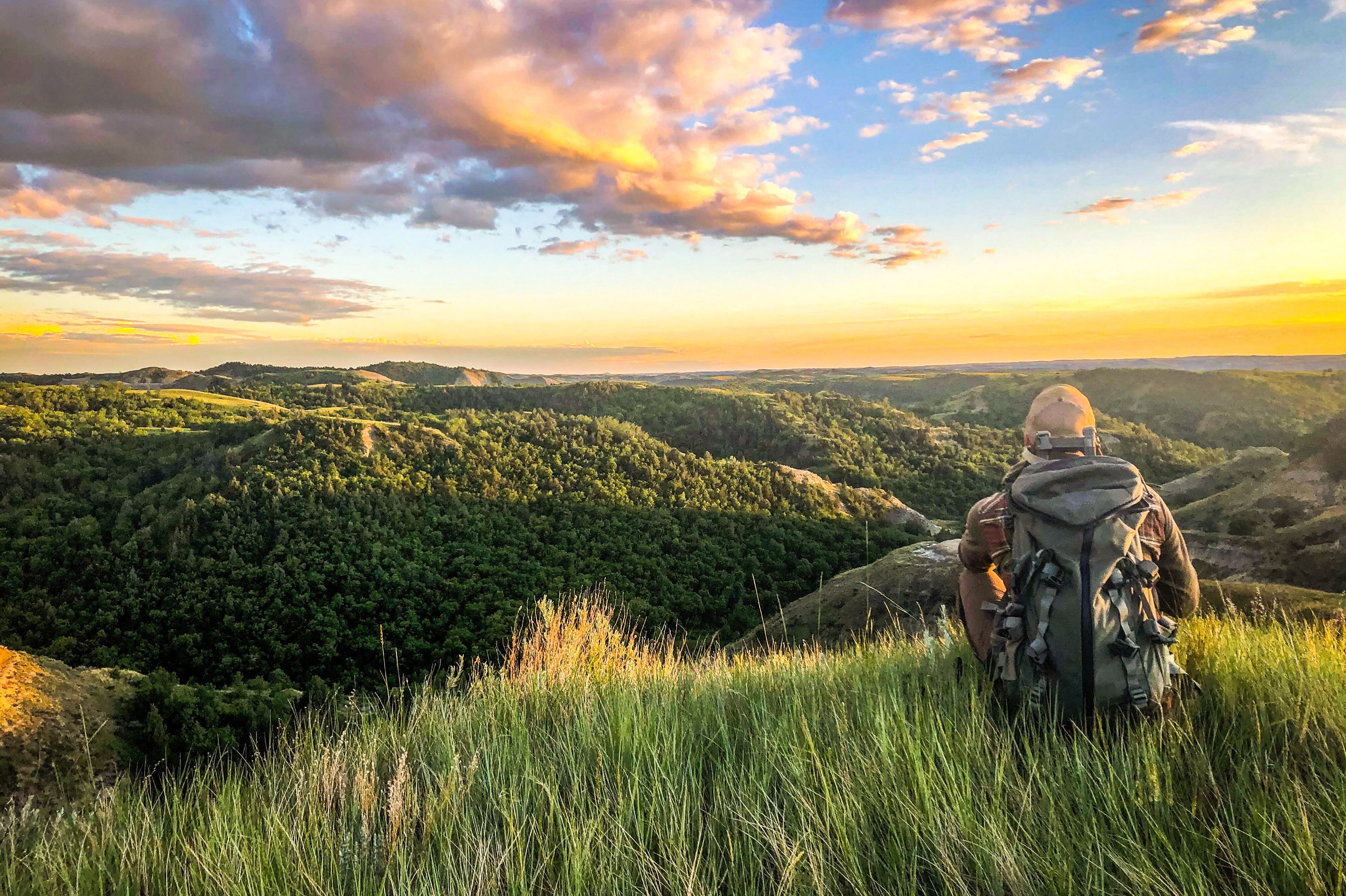 Ein Wanderer bewundert den wundervollen Theodore Roosevelt National Park
