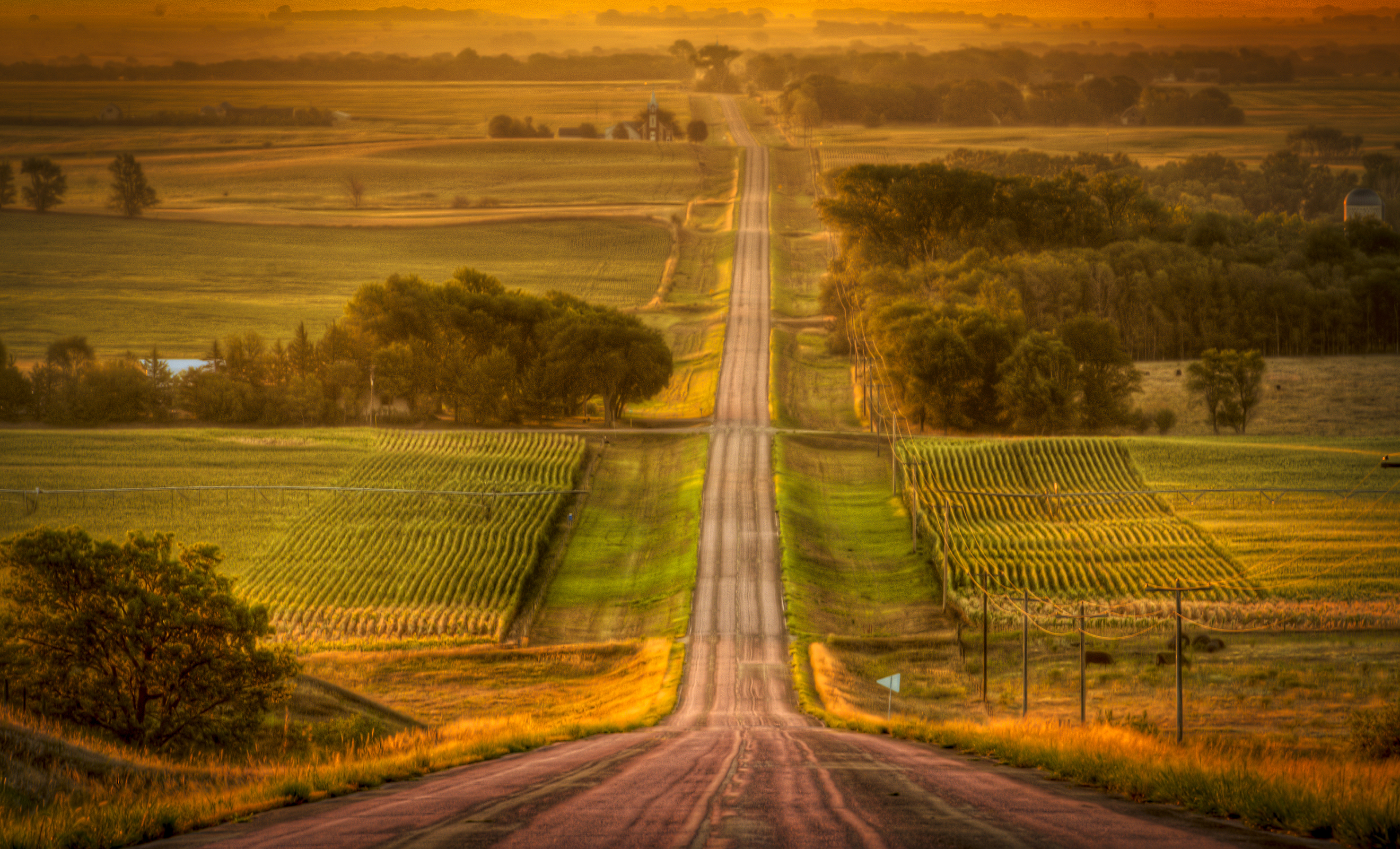 Einsamer Highway durch die sonnenbeschienene Landschaft South Dakotas