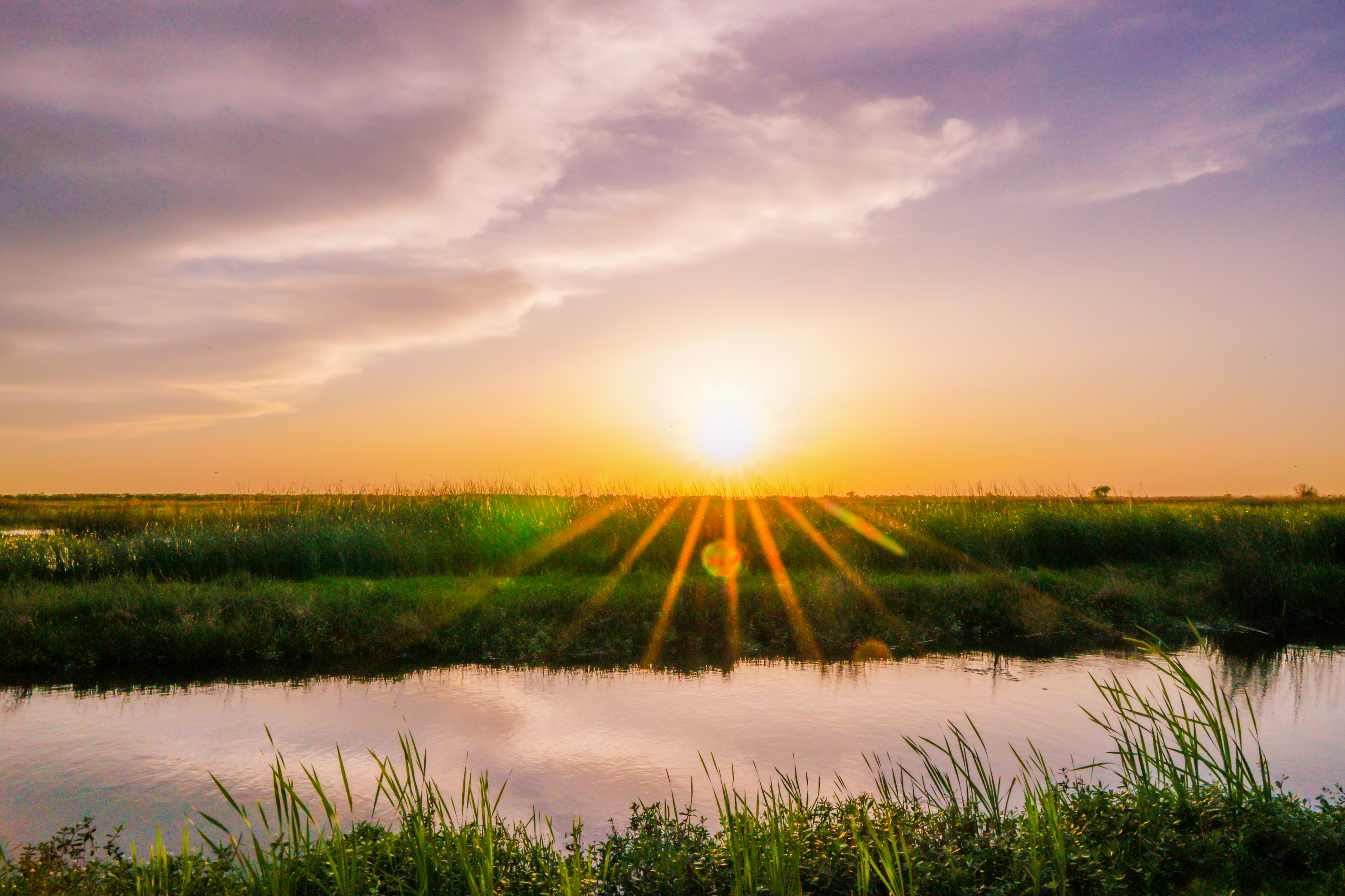 Ein traumhafter Sonnenuntergang in der Natur bei Lake Charles in Louisiana