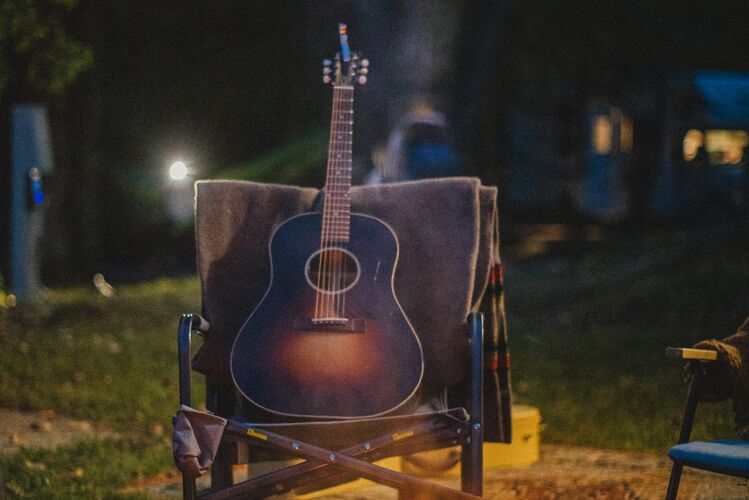 Gitarre am Lagerfeuer im Paris Landing State Park Gitarre am Lagerfeuer im Paris Landing State Park