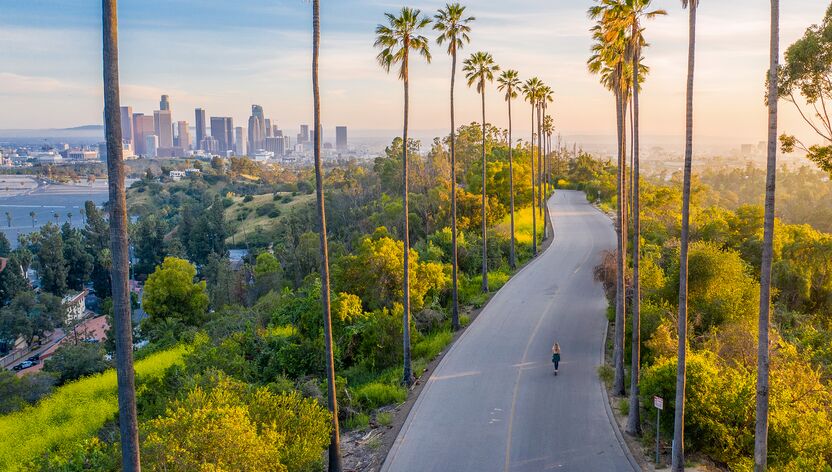 Aufnahme einer Drohne von der Innenstadt Los Angeles Aufnahme einer Drohne von der Innenstadt Los Angeles
