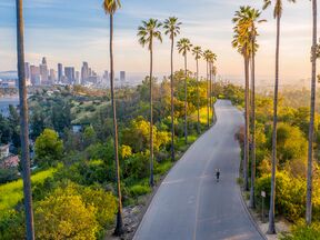 Aufnahme einer Drohne von der Innenstadt Los Angeles