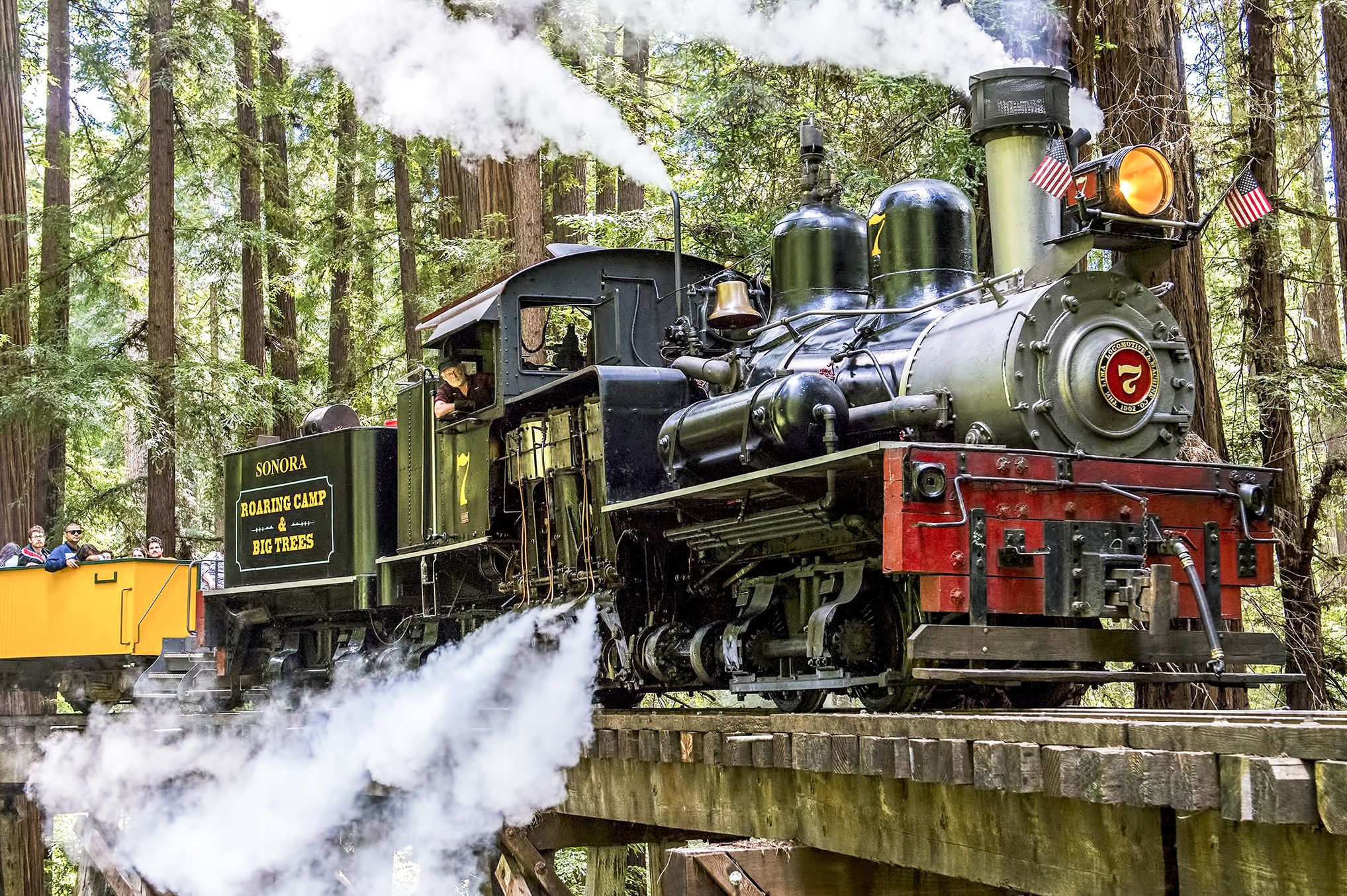 Eine Dampflock im Roaring Camp nahe Santa Cruz, Kalifornien