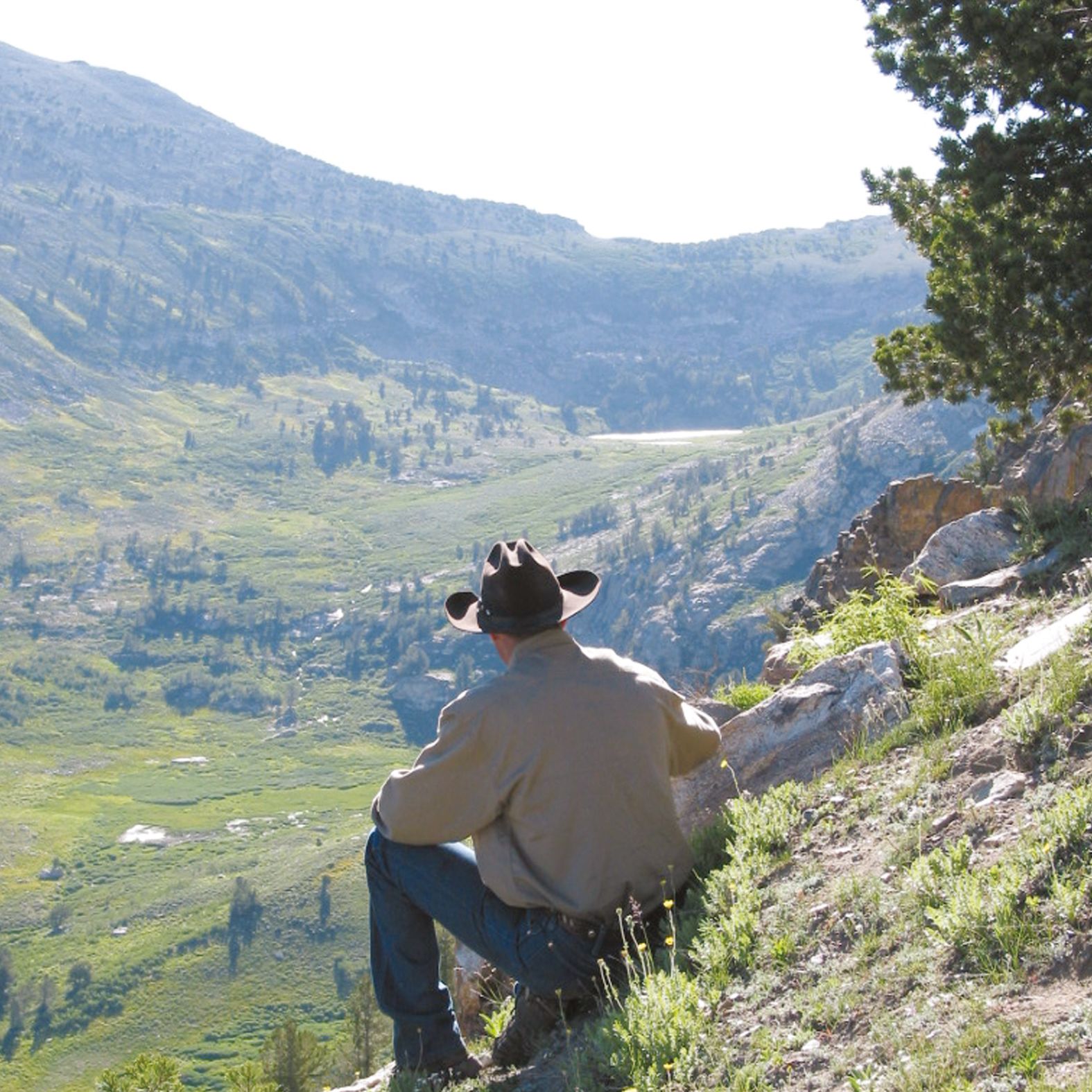 Ausblick eines Cowboys in die Natur nah von Lamoille