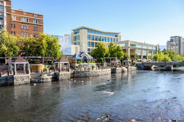 Truckee Riverwalk am Wasser in Reno, Nevada Truckee Riverwalk am Wasser in Reno, Nevada