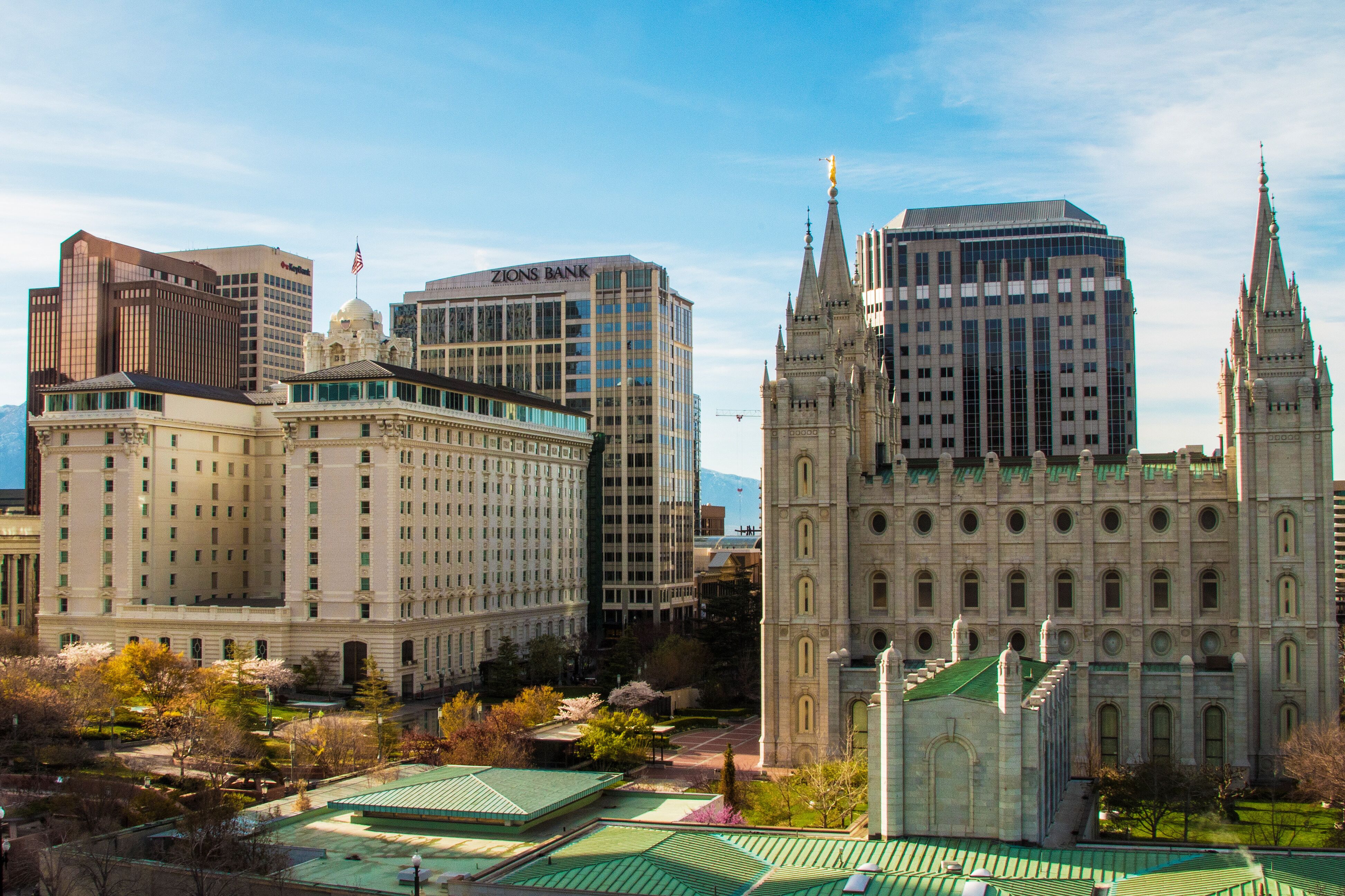 Blick auf den Temple Square in Salt Lake City