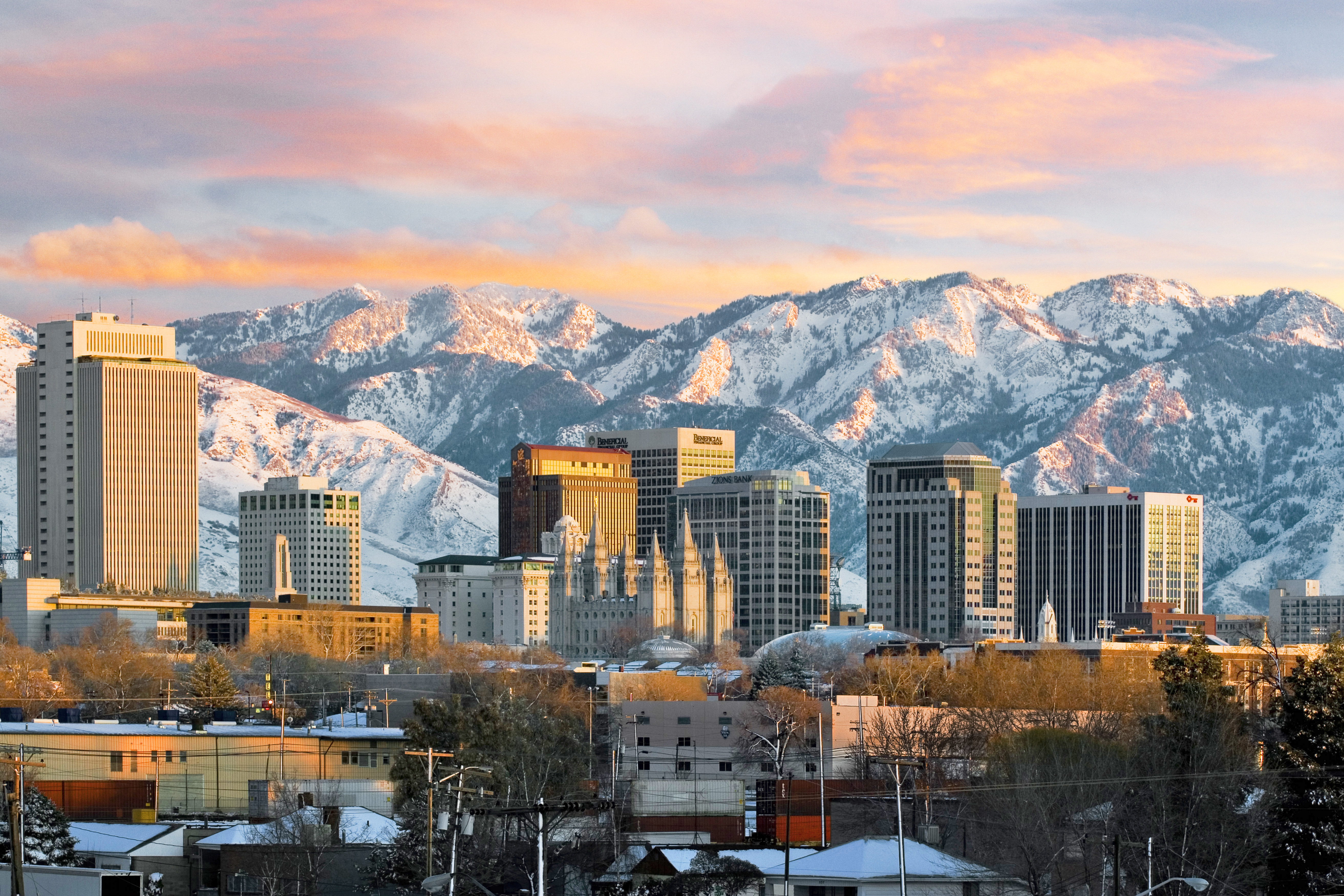 Winterliches Panorama von Salt Lake City, Utah