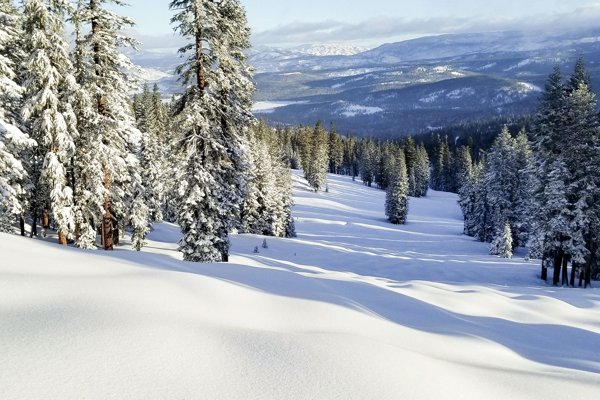 Ein jungfreulicher Berghang im Northstar California Ski Resort