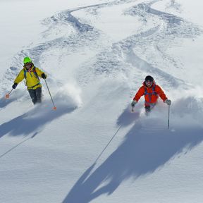 Skifahrer im Powderschnee