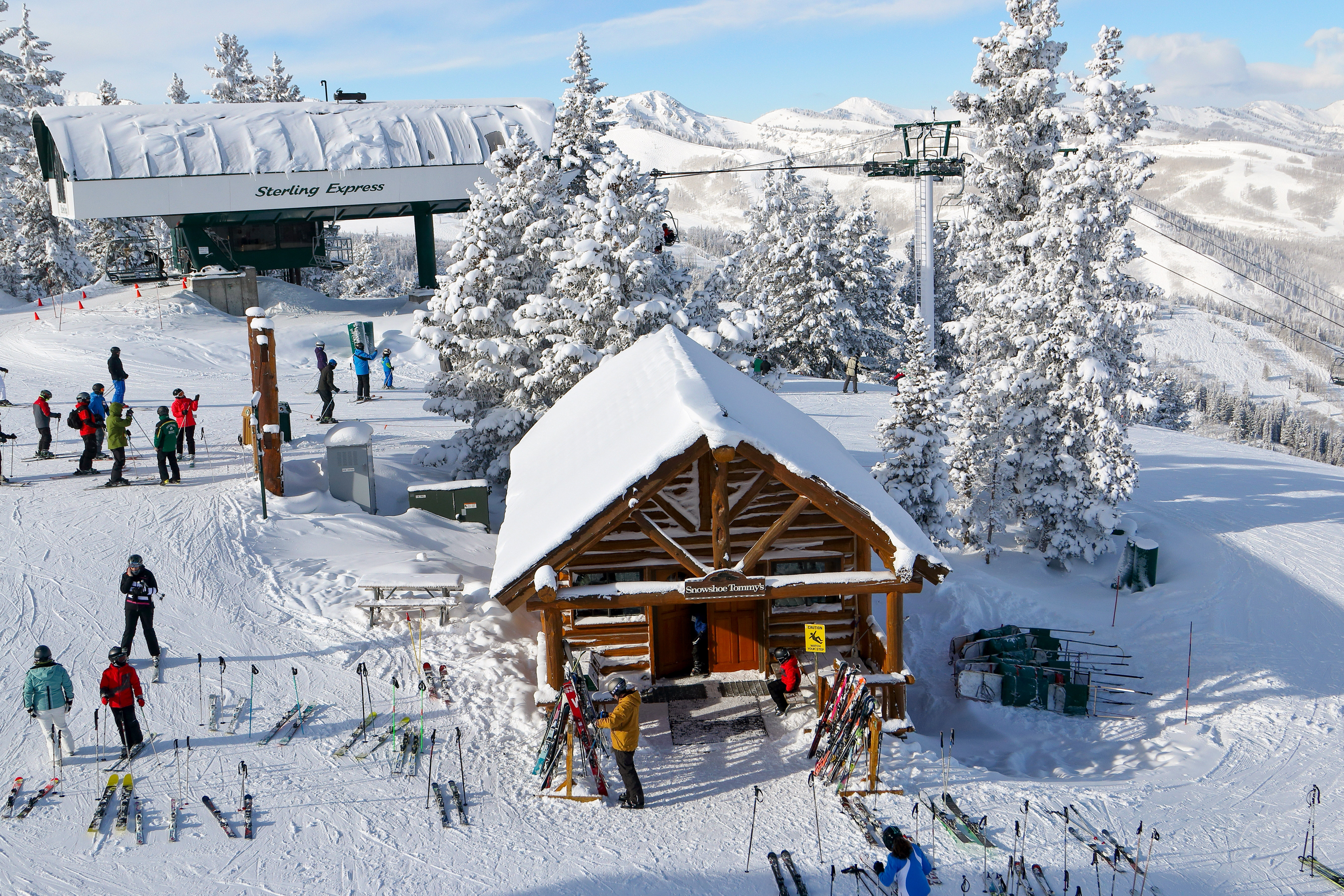 Das Café Snowshow Tommy's am Bald Mountain im Deer Valley in Park City, Utah