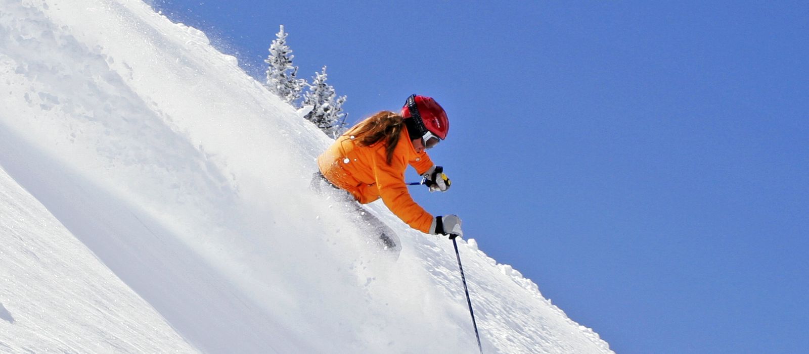 Skifahrer bei der Abfahrt im Powder
